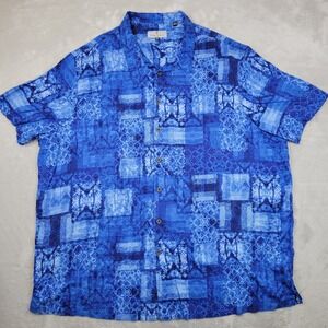 Oak Hill Shirt Mens 3XL Blue Geometric Patchwork Button Up Hawaiian Short Sleeve